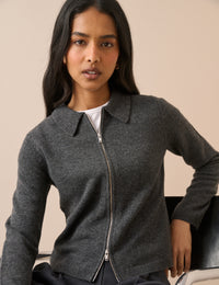 Grey Collared Wool Cardigan