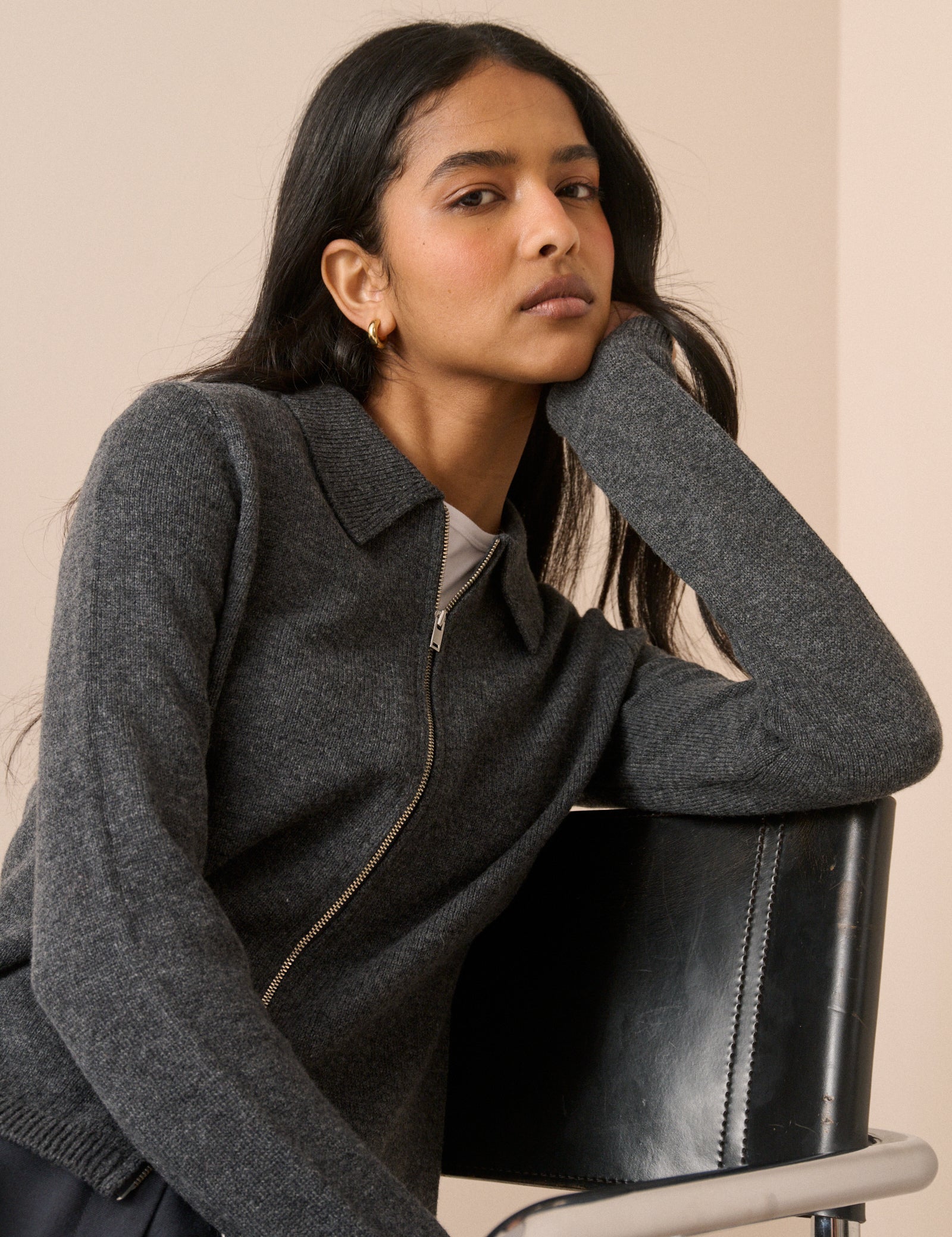 Grey Collared Wool Cardigan