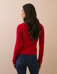 Red Zip Through Wool Cardigan
