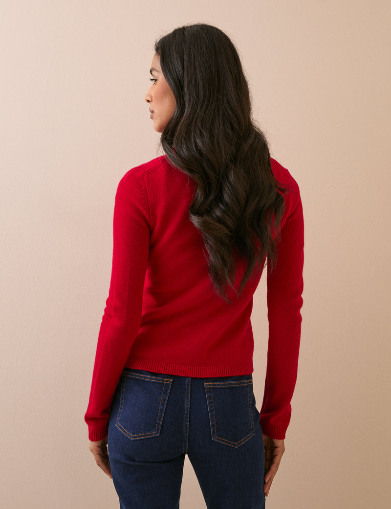 Red Zip Through Wool Cardigan
