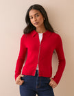 Red Zip Through Wool Cardigan
