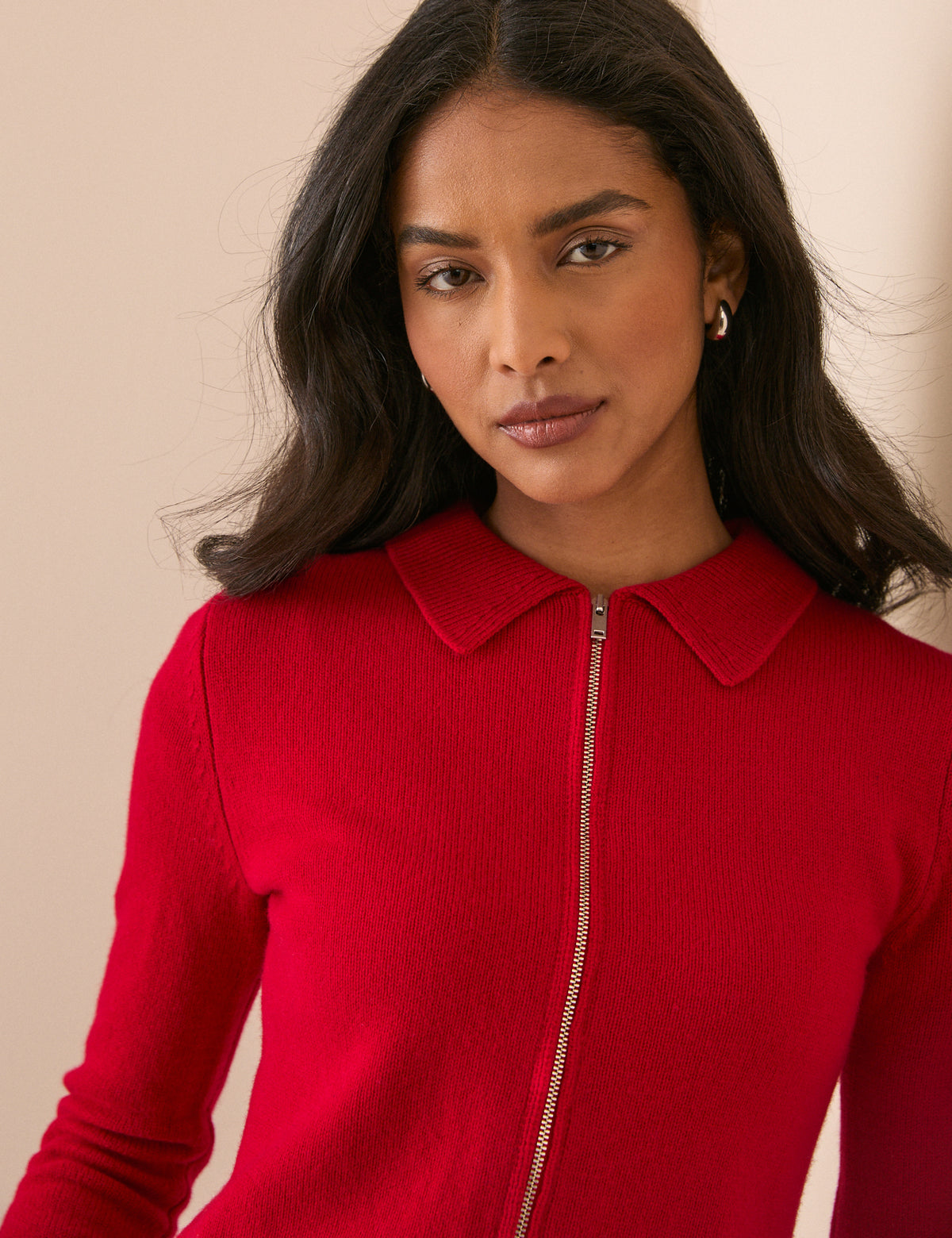 Red Zip Through Wool Cardigan