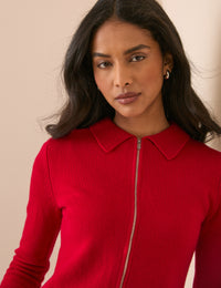 Red Zip Through Wool Cardigan