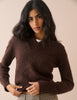 Brown V-Neck Ribbed Trim Jumper