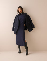 Navy Ribbed Knitted Midi Dress