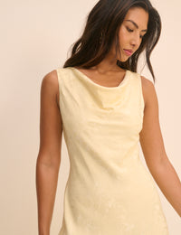 Butter Yellow Jacquard Floral Cassie Satin Midi Dress