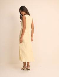 Butter Yellow Jacquard Floral Cassie Satin Midi Dress