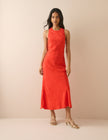 Red Jacquard Floral Miley Midi Dress