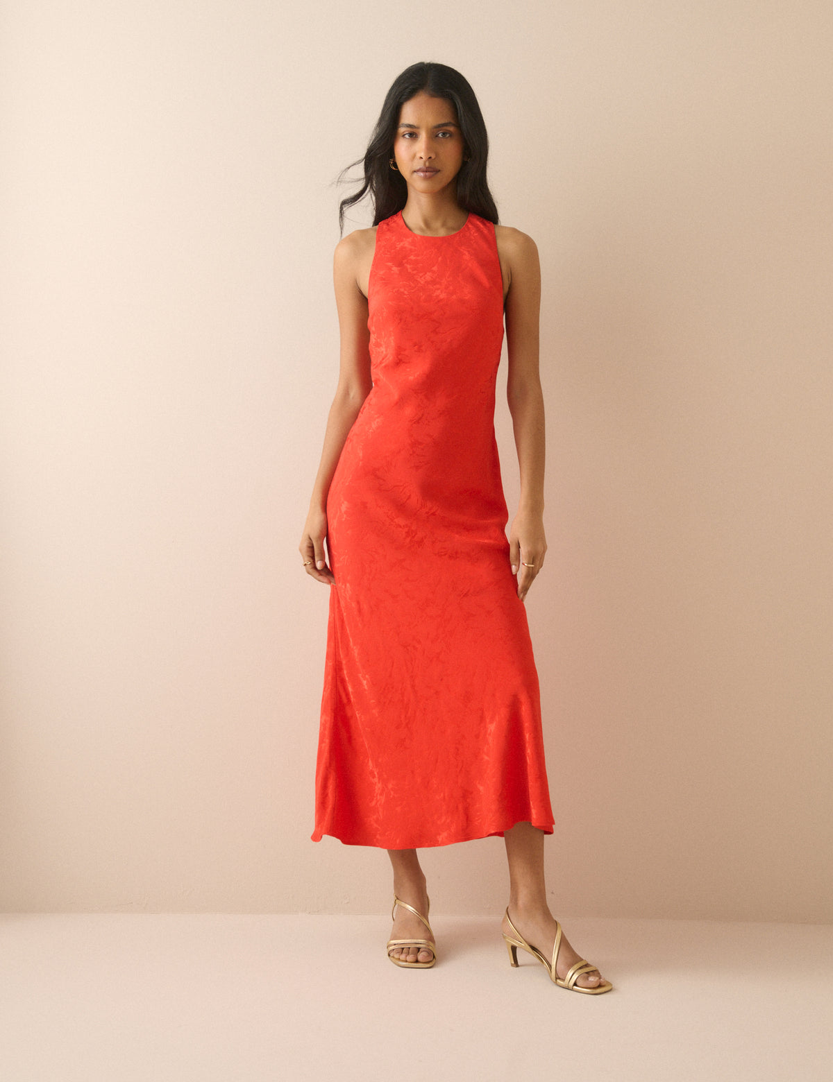 Red Jacquard Floral Miley Midi Dress