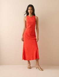 Red Jacquard Floral Miley Midi Dress