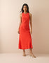 Red Jacquard Floral Miley Midi Dress