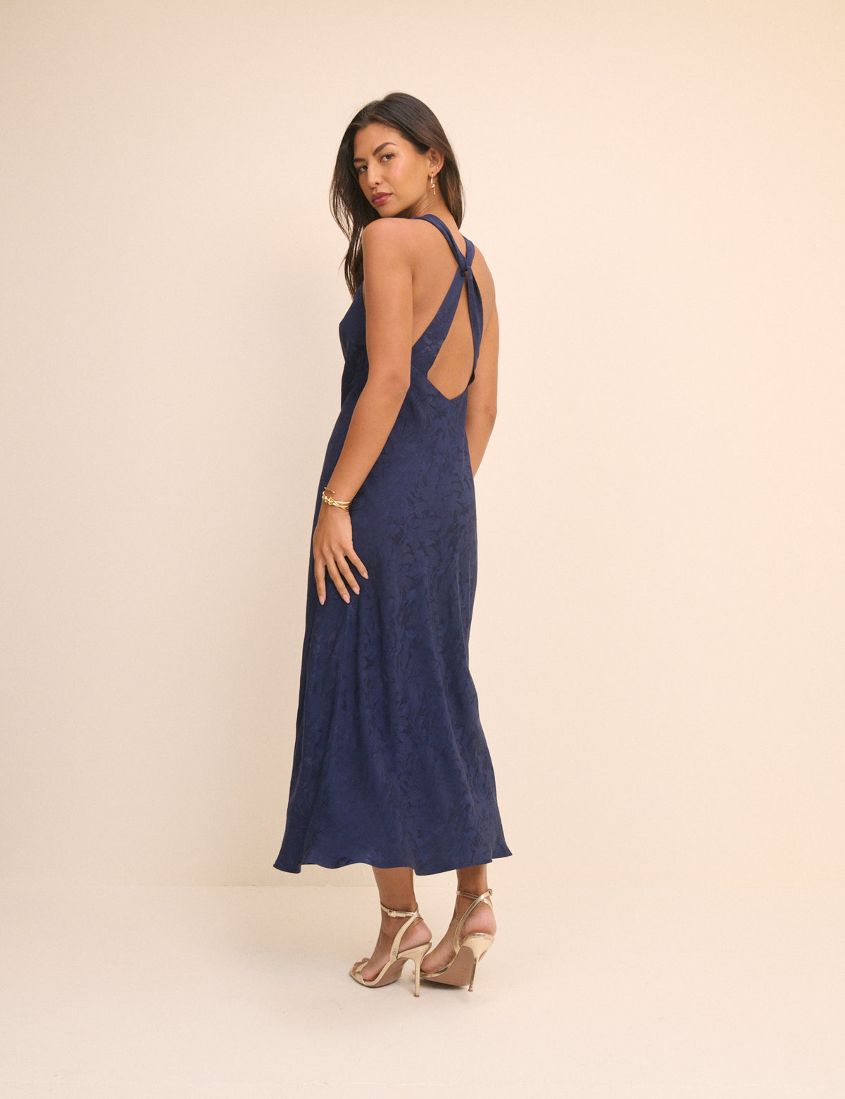 Navy Jacquard Floral Miley Midi Dress