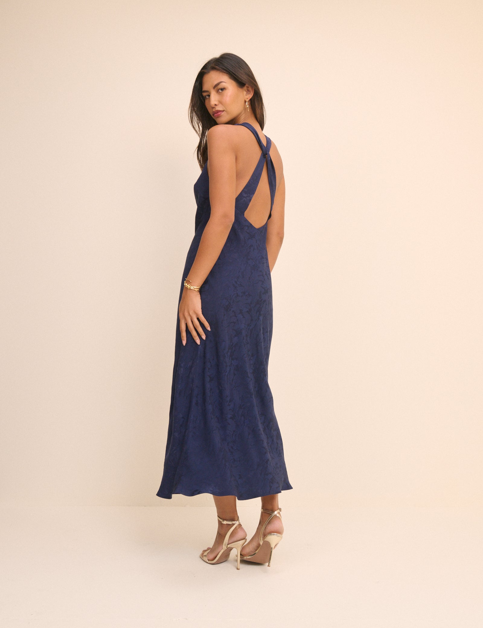 Navy Jacquard Floral Miley Midi Dress