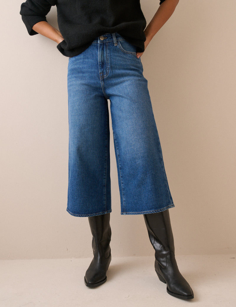 Mid Blue Denim Stretch Culottes