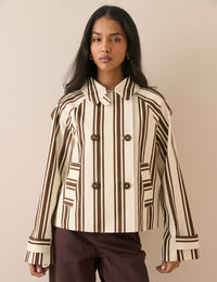 Brown Striped Short Trench Jacket