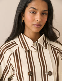 Brown Striped Short Trench Jacket