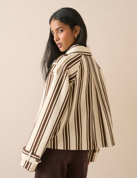 Brown Striped Short Trench Jacket