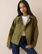 Khaki Double Breasted Veloria Trench Jacket
