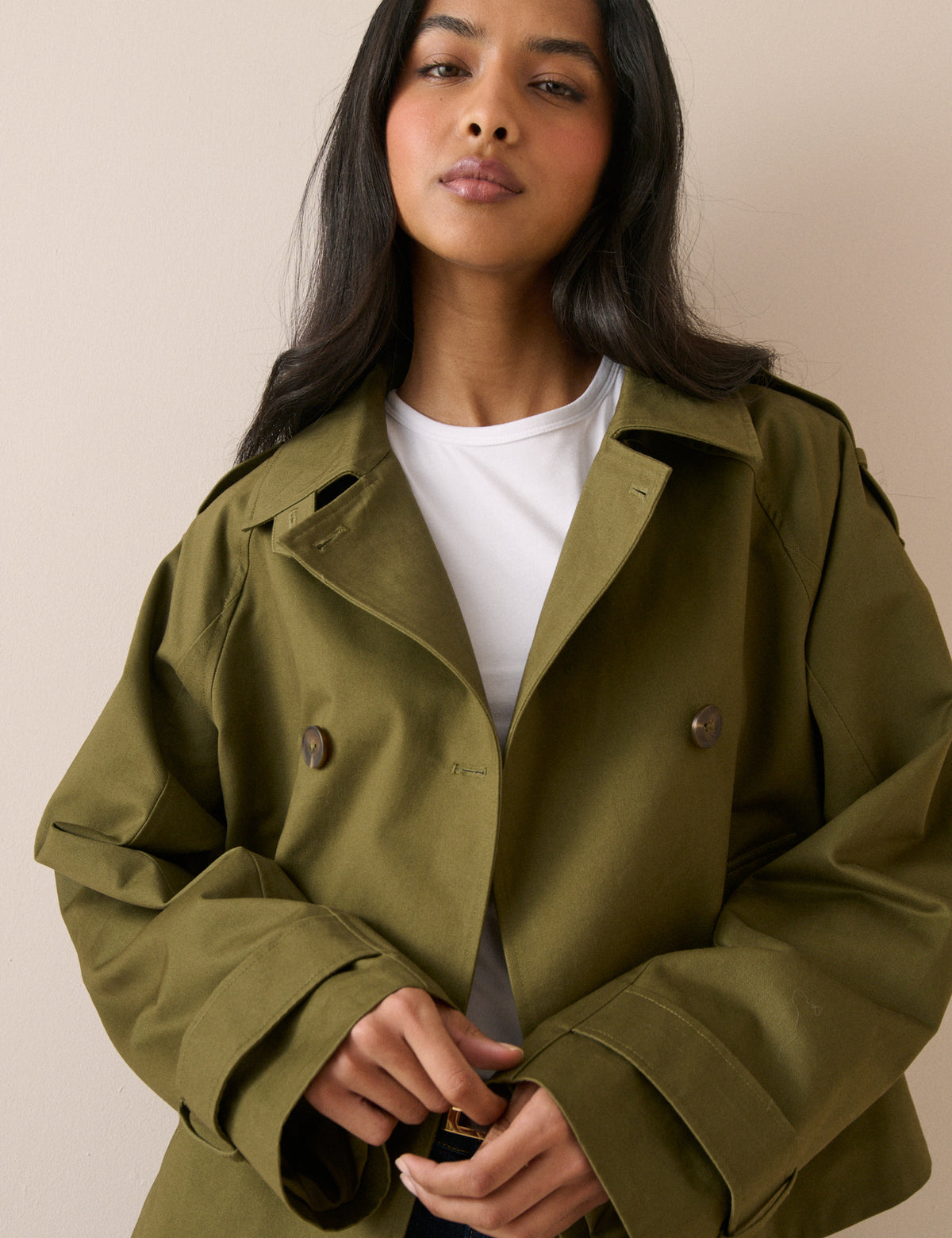Khaki Double Breasted Veloria Trench Jacket