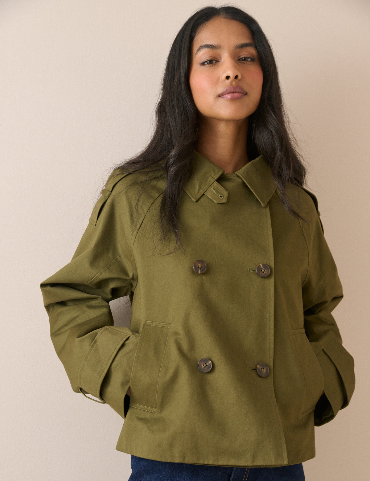 Khaki Double Breasted Veloria Trench Jacket