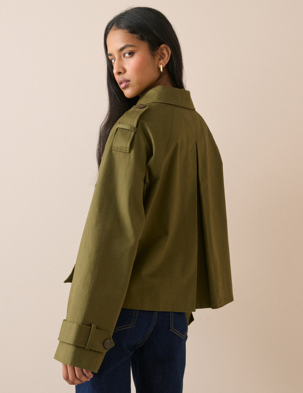 Khaki Double Breasted Veloria Trench Jacket
