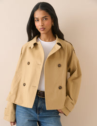 Camel Double Breasted Veloria Trench Jacket