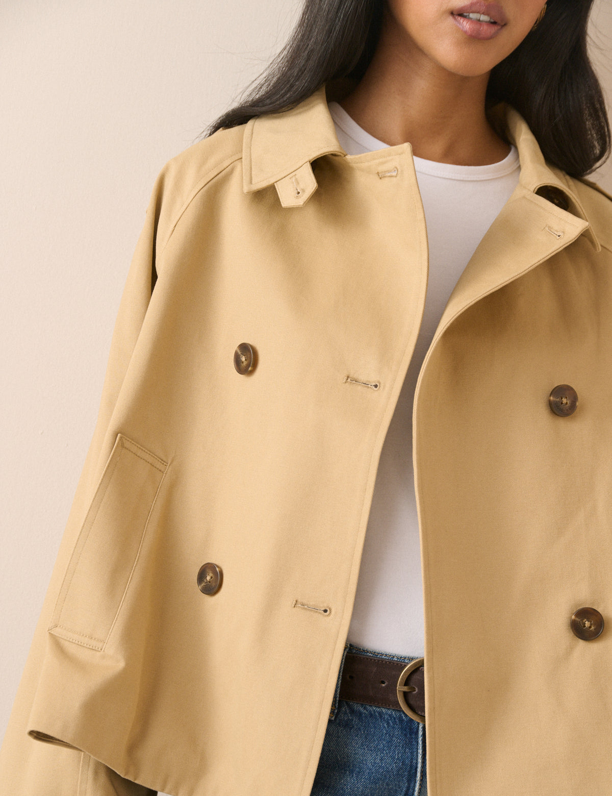 Camel Double Breasted Veloria Trench Jacket