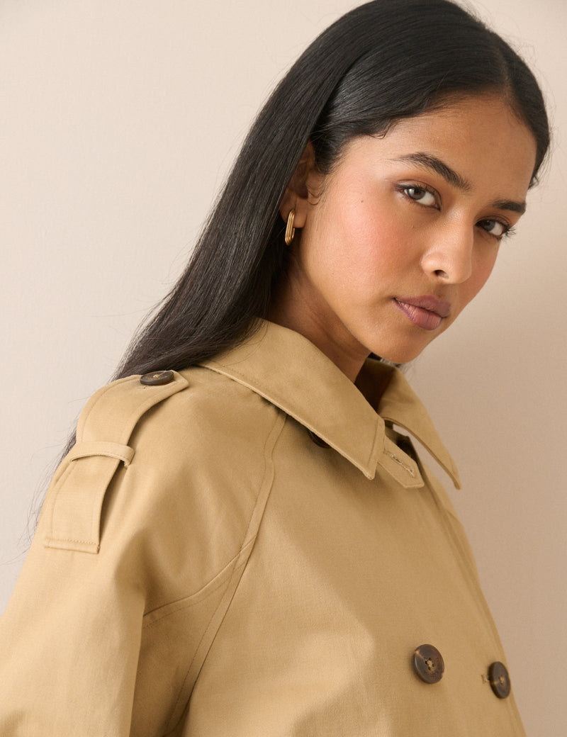 Camel Double Breasted Veloria Trench Jacket