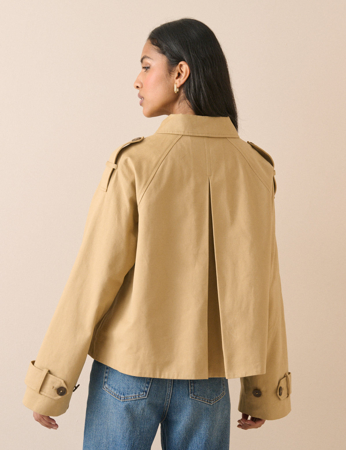 Camel Double Breasted Veloria Trench Jacket