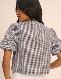Black and White Gingham Puff Sleeve Sammie Top