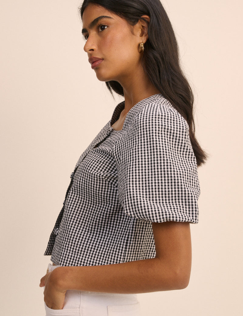 Black and White Gingham Puff Sleeve Sammie Top