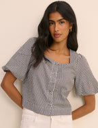 Black and White Gingham Puff Sleeve Sammie Top