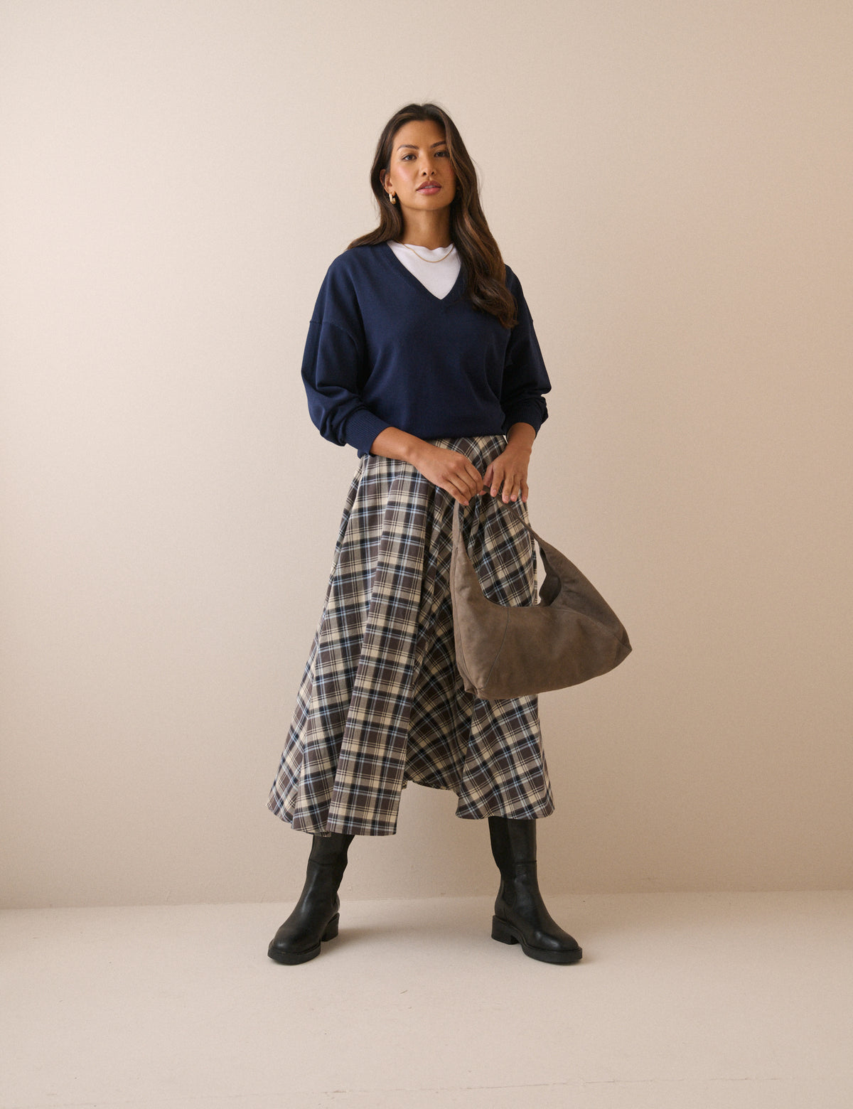 Navy V Neck Ribbed Trim Jumper