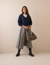 Navy V Neck Ribbed Trim Jumper