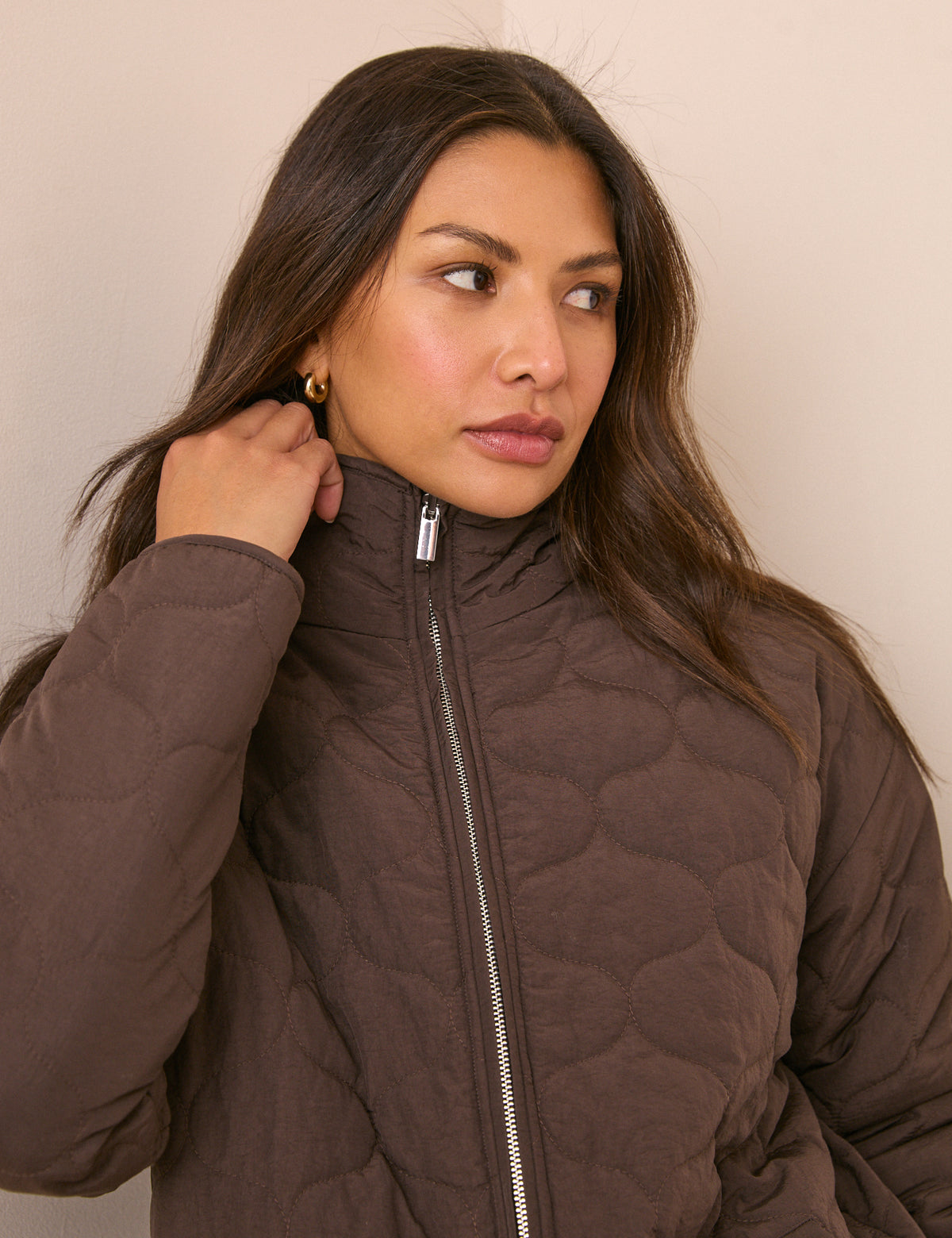 Brown Reversible Funnel Neck Quilted Borg Jacket
