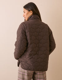 Brown Reversible Funnel Neck Quilted Borg Jacket