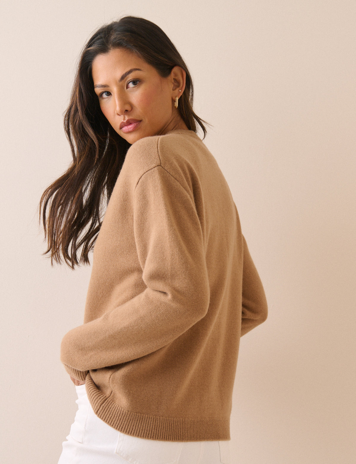 Camel V-Neck Wool Jumper