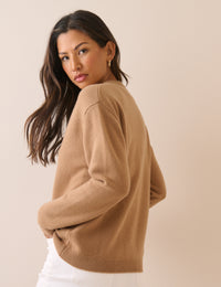 Camel V-Neck Wool Jumper