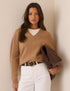 Camel V-Neck Wool Jumper