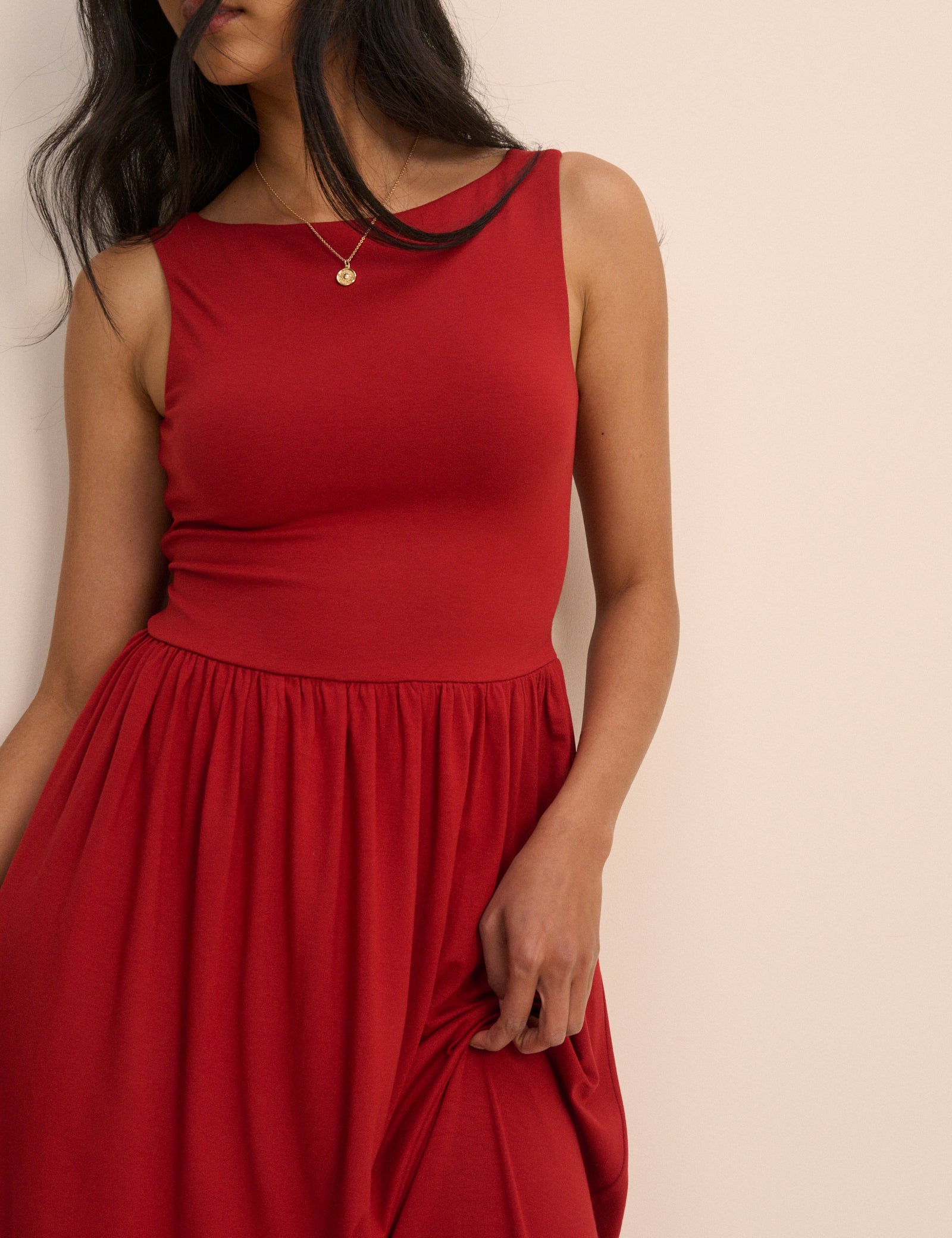 Red Jersey Evelyn Midi Dress