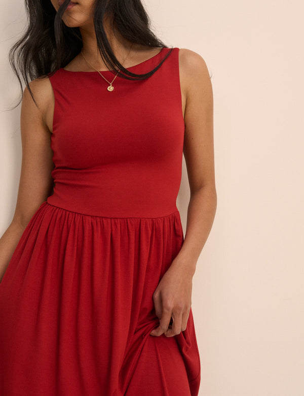 Red Jersey Evelyn Midi Dress