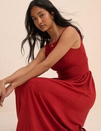 Red Jersey Evelyn Midi Dress