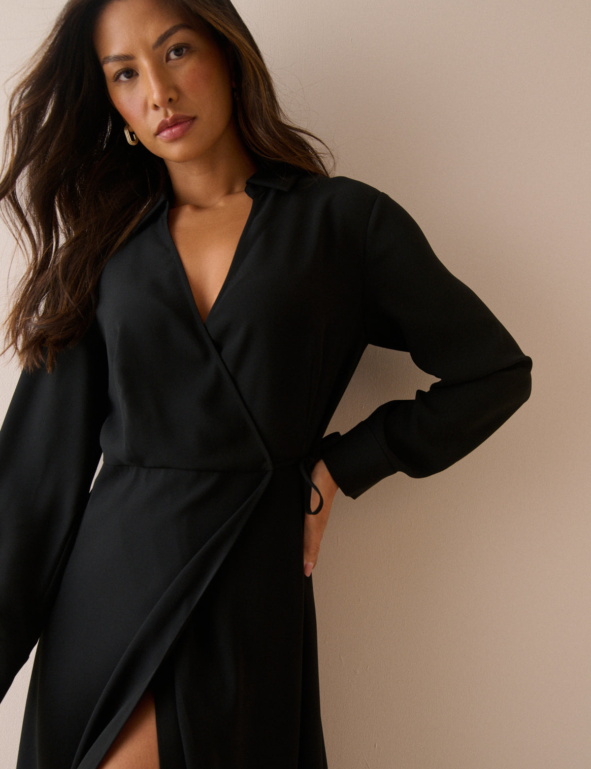 Black Wrapover Winona Midi Dress
