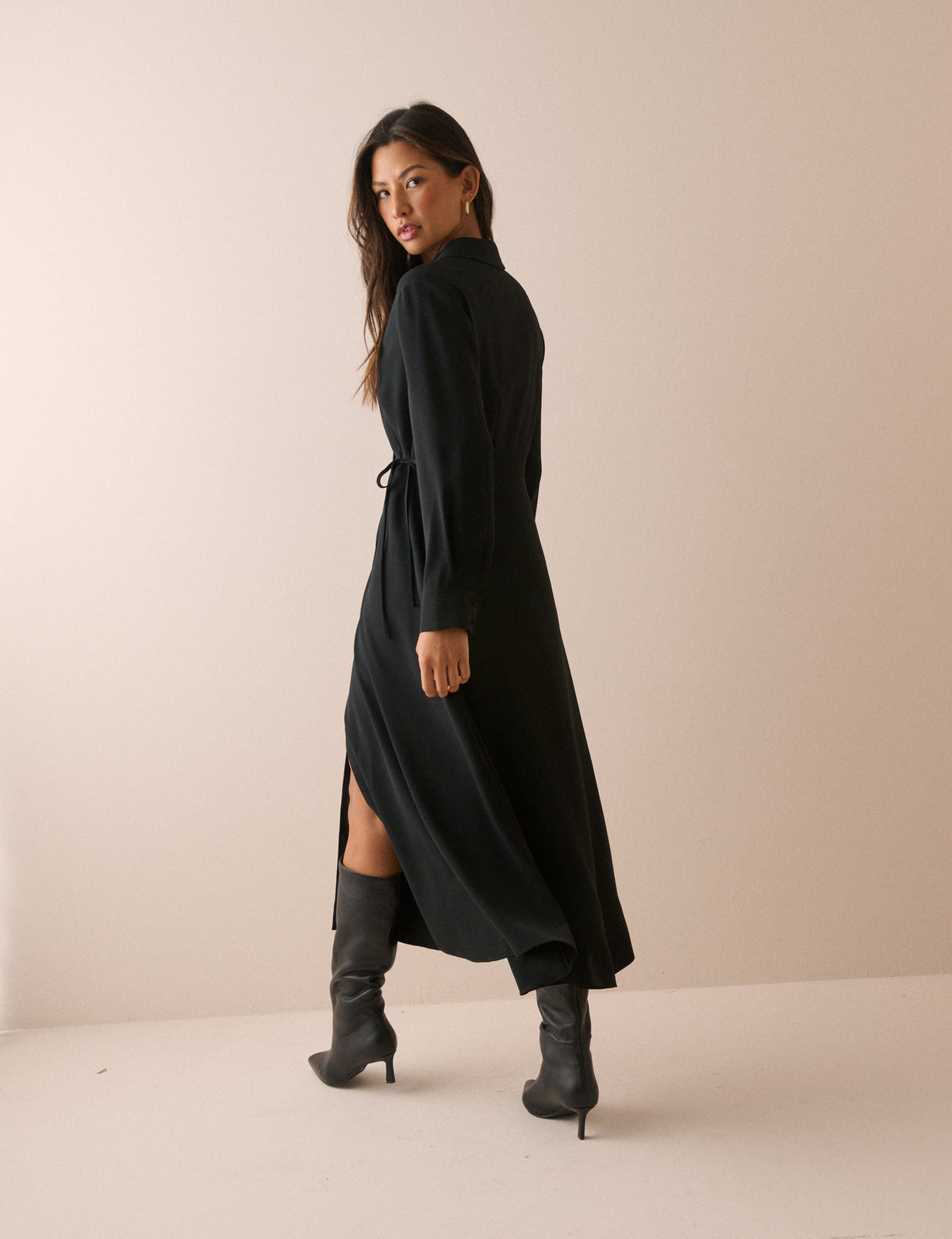 Black Wrapover Winona Midi Dress