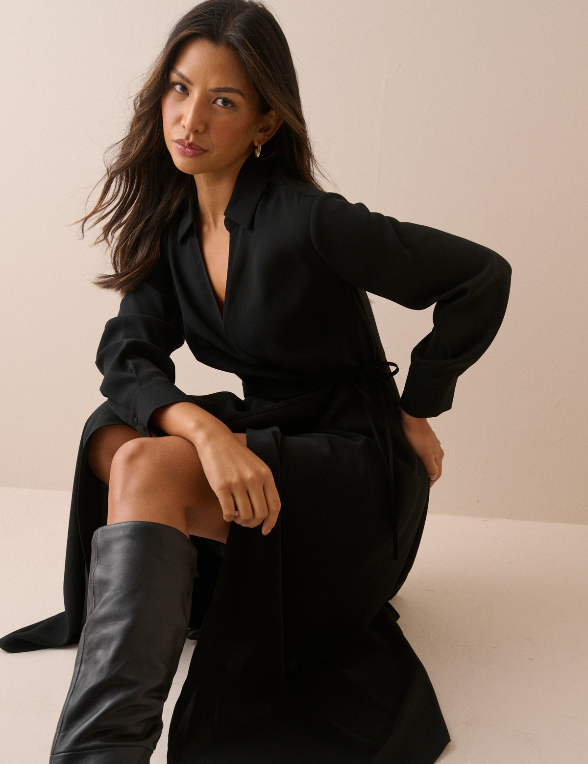 Black Wrapover Winona Midi Dress