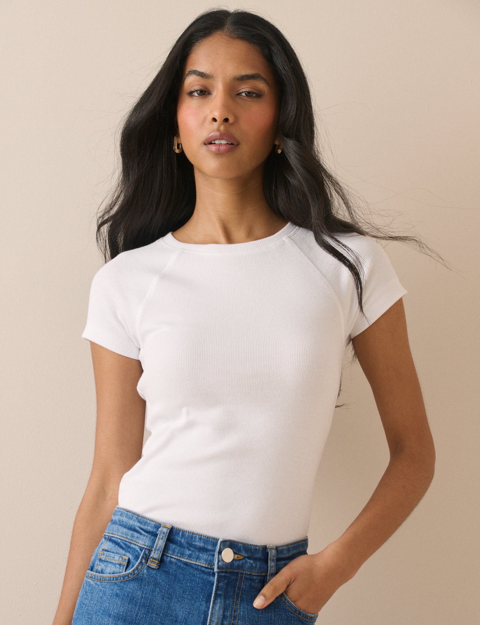 White Ribbed Jersey T-Shirt