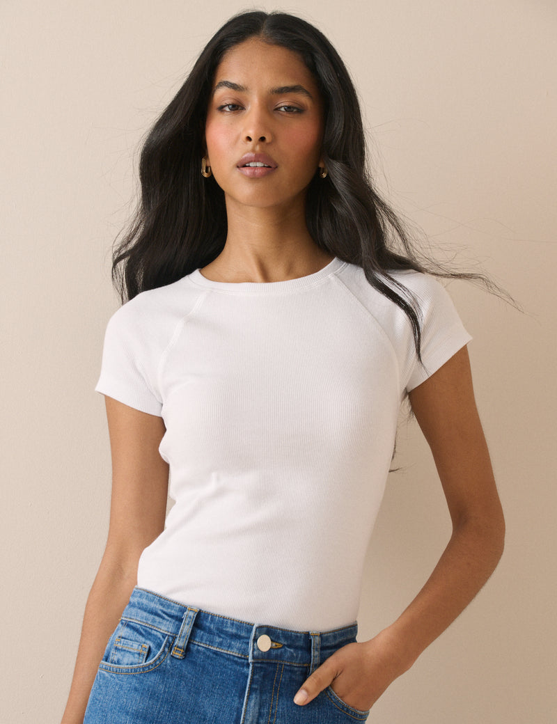 White Ribbed Jersey T-Shirt