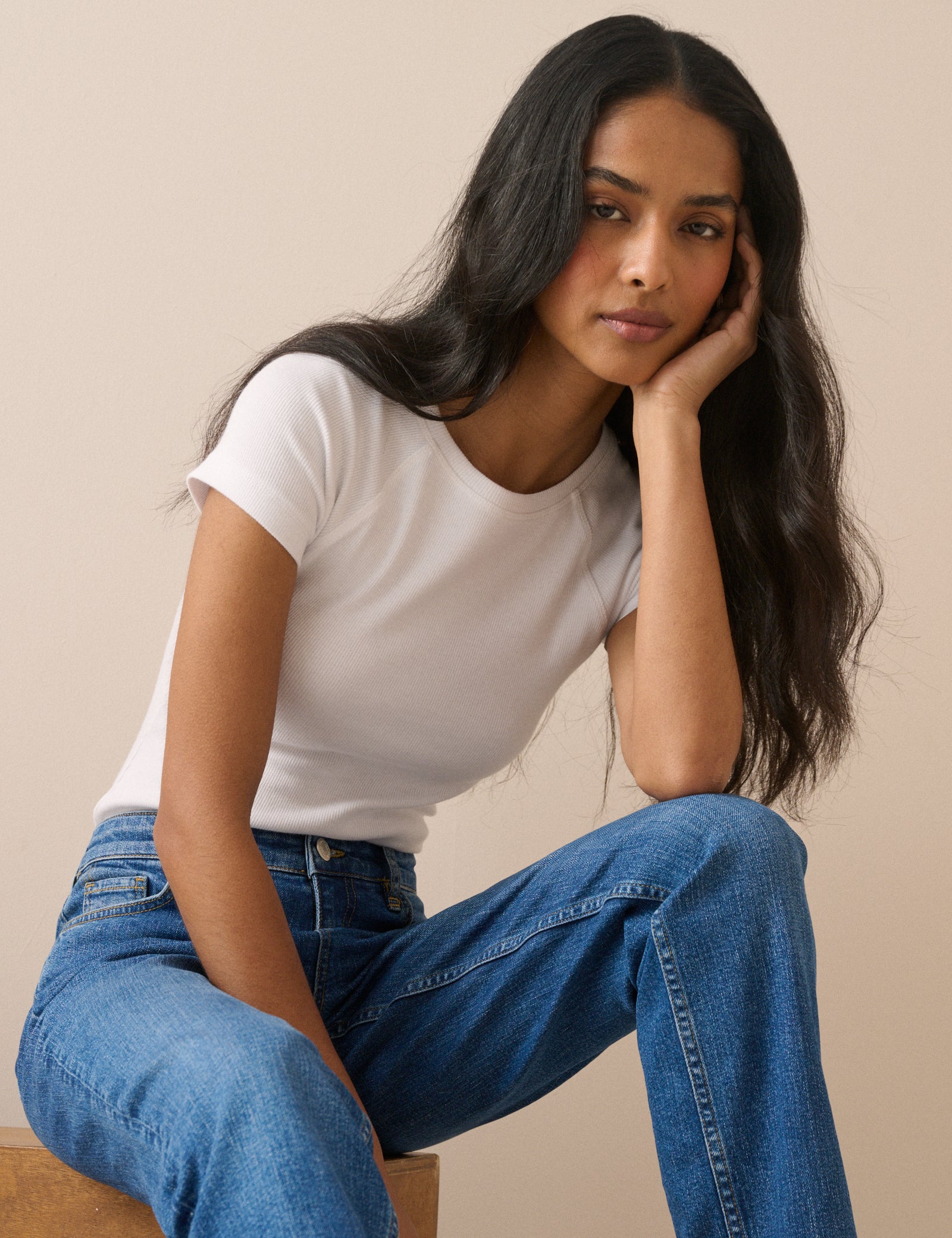 White Ribbed Jersey T-Shirt