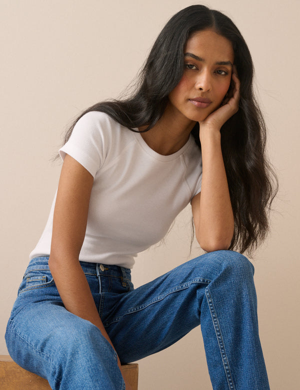 White Ribbed Jersey T-Shirt