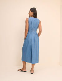 Mid-Wash Blue Denim Sleeveless Starlight Midi Dress